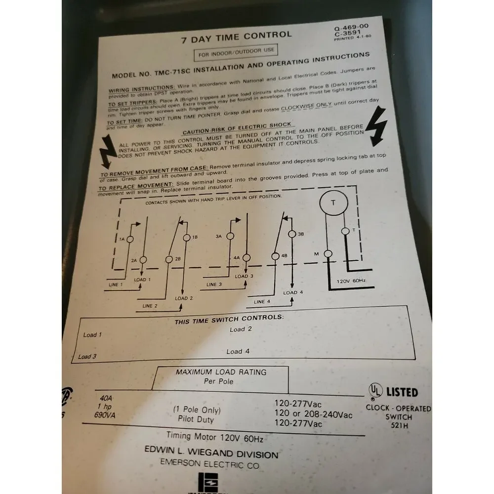 7 Day Time Control Indoor/Outdoor Emerson Electric TMC-71SC